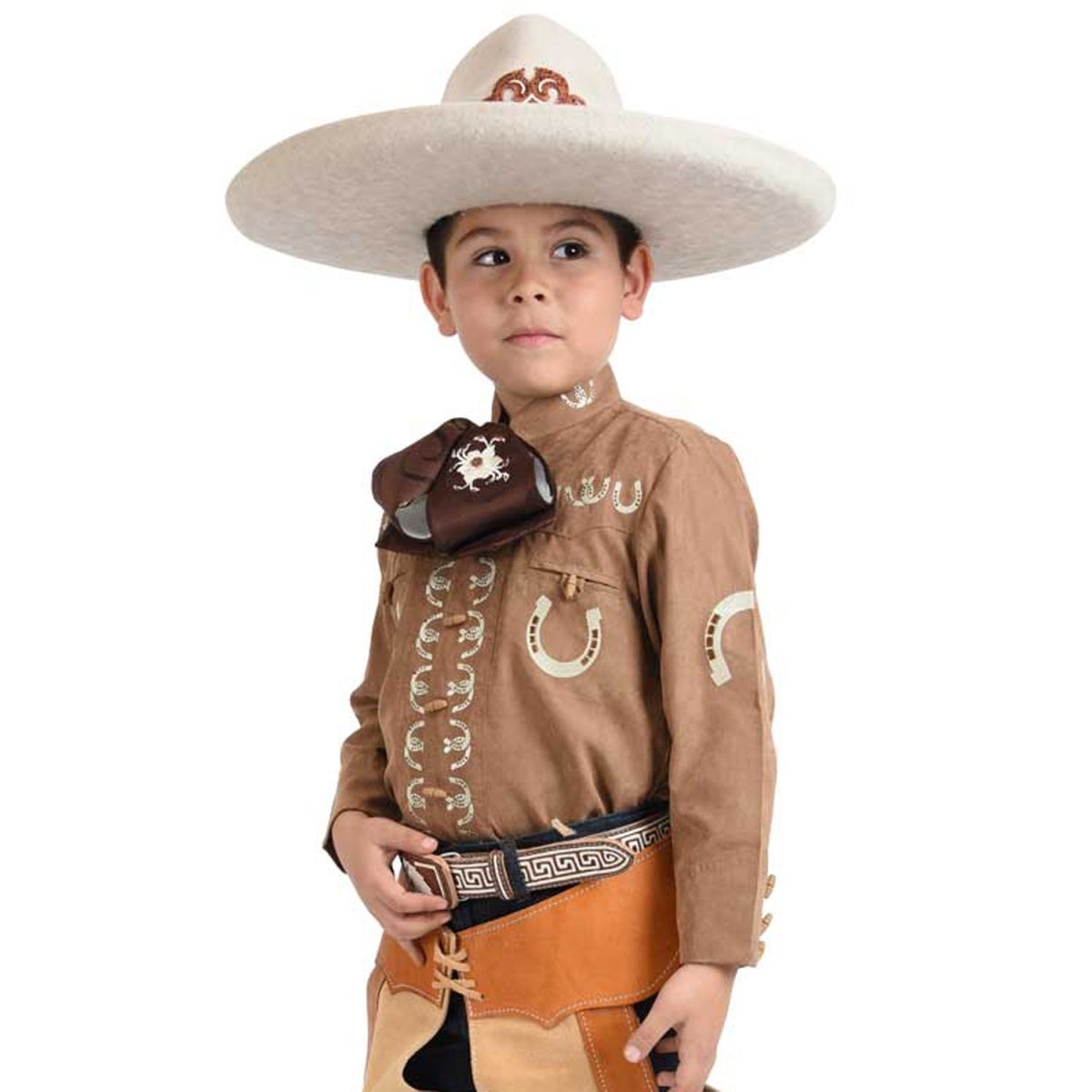 Camisa Charra Bordada para Niño Color Cafe con Oro WD-933 - White Diamonds Boots