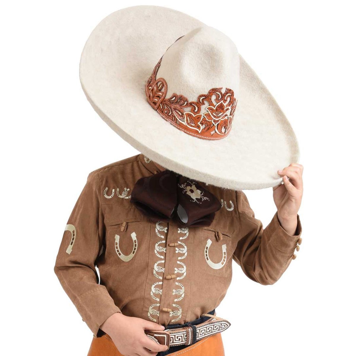 Camisa Charra Bordada para Niño Color Cafe con Oro WD-933 - White Diamonds Boots