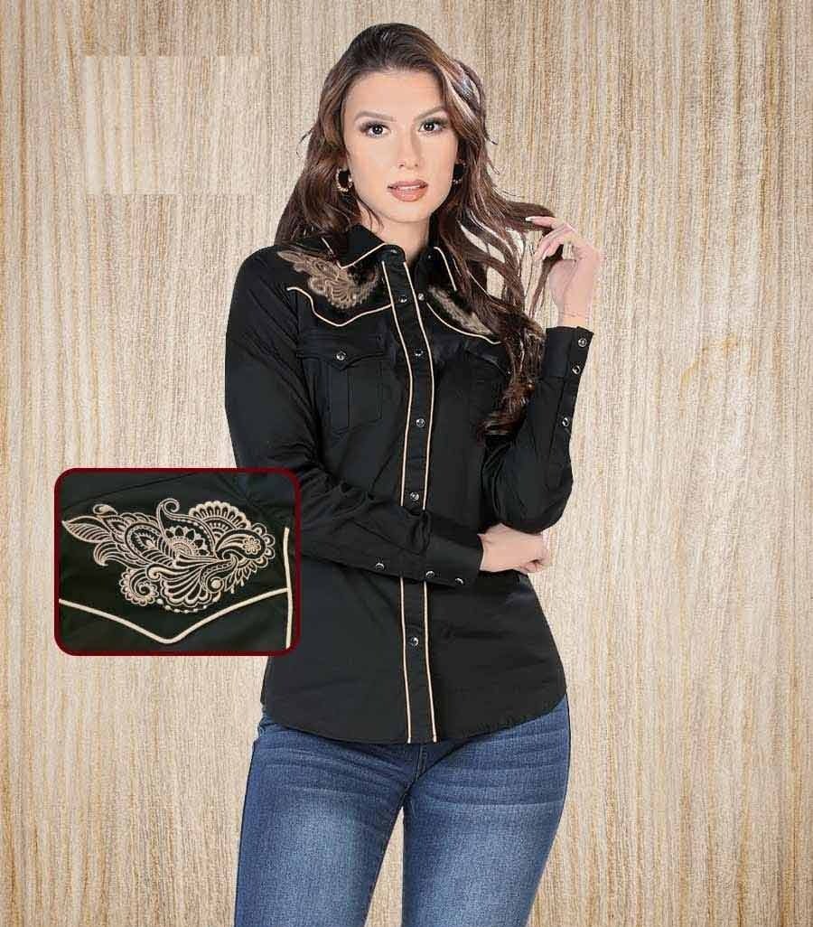 Camisa Vaquera Bordada para Mujer Color Negro LAM-2316BLACK - Lamasini Jeans