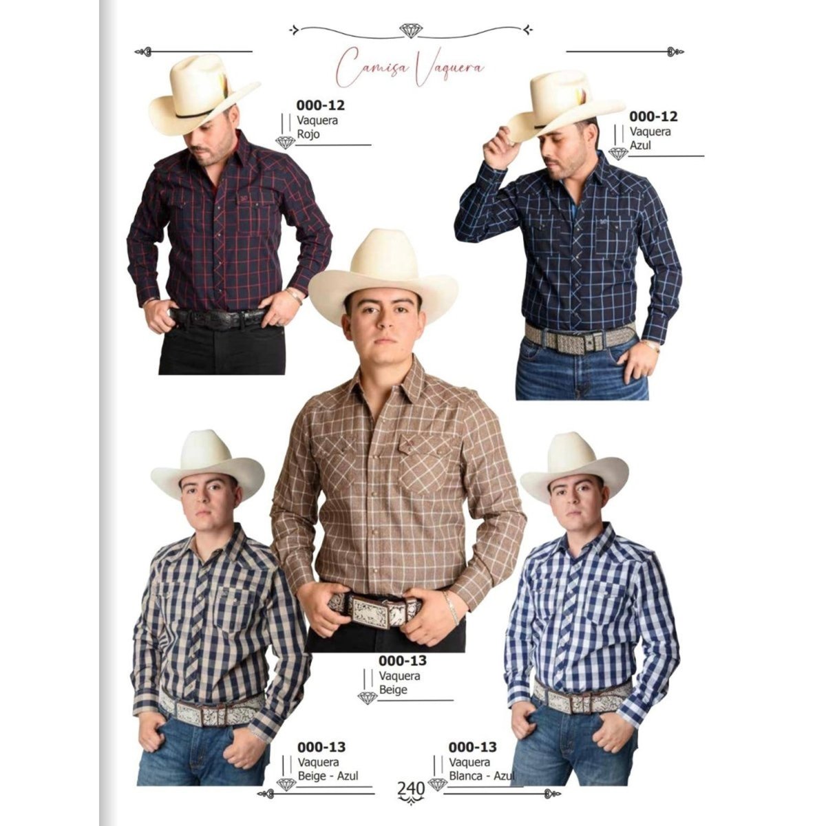 Camisa Vaquera White Diamonds Color Rojo a Cuadros WD-899 - White Diamonds