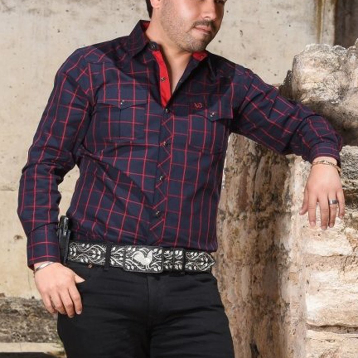 Camisa Vaquera White Diamonds Color Rojo a Cuadros WD-899 - White Diamonds