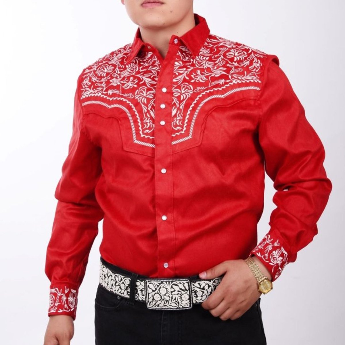 Camisa Vaquera White Diamonds de Gamuzina Color Rojo y Blanco WD-925 - White Diamonds Boots