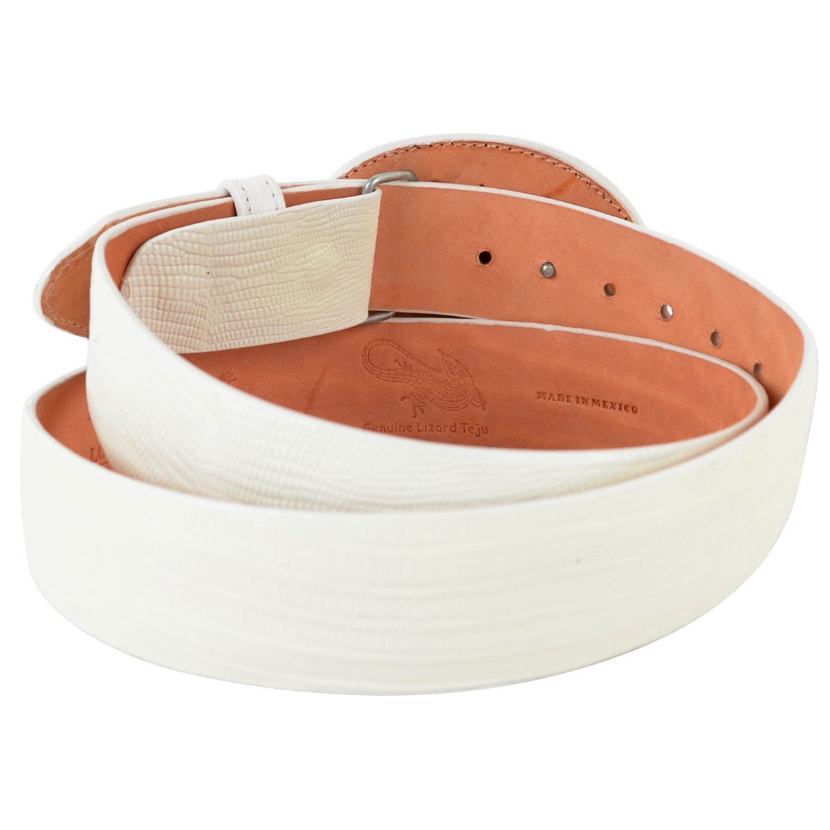 Genuine Teju Lizard Leather Western Belt White Color - Los Altos Boots - Back View