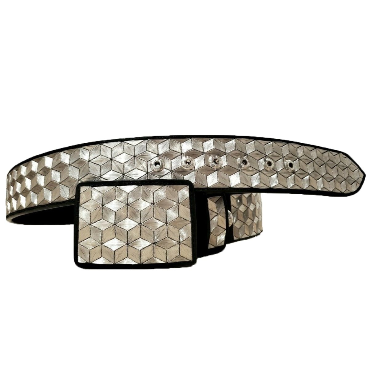 Cinto de Hilo de Plata Fino Original para Hombre Diseño con Cubos - White Diamonds Boots