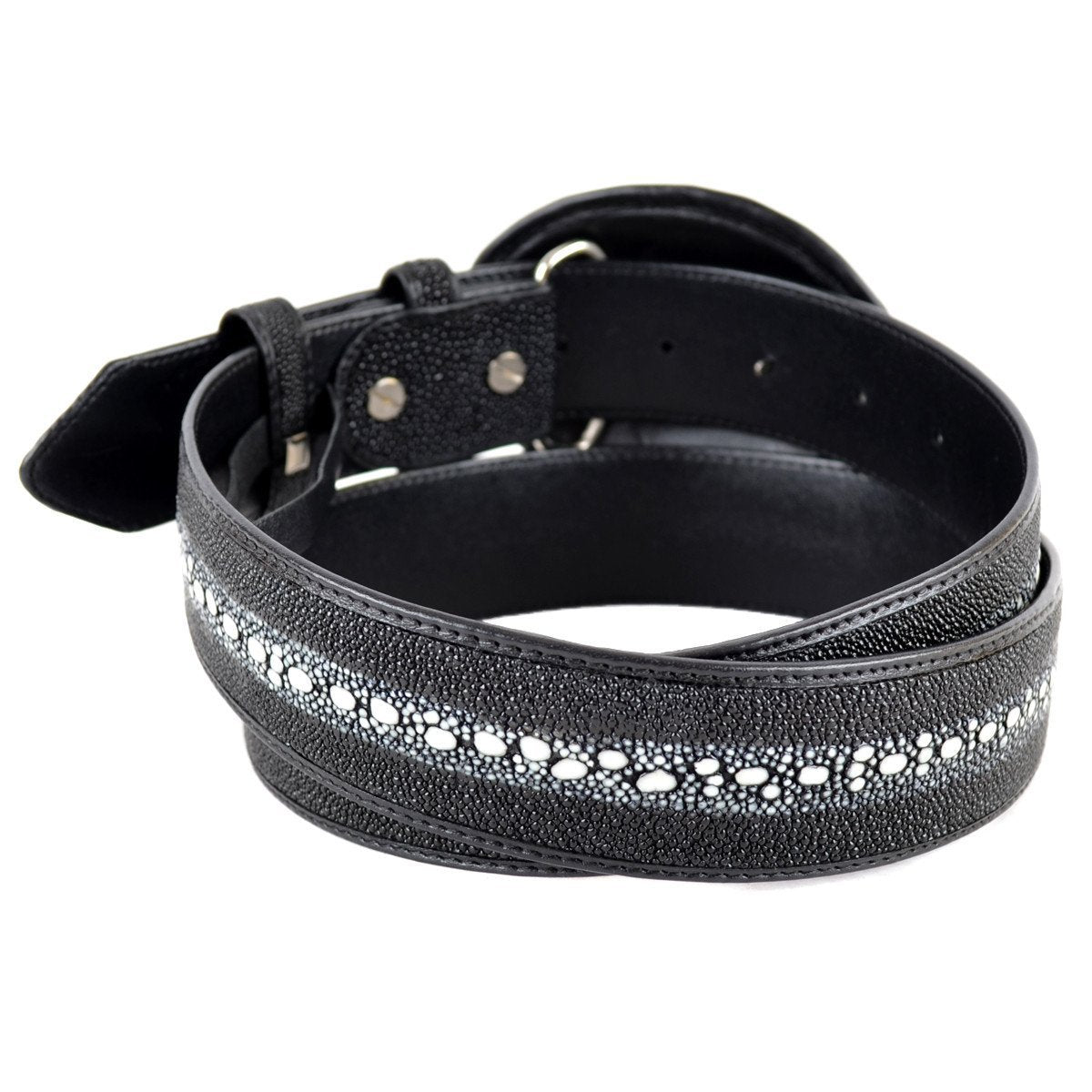 Genuine Stingray Leather Western Belt Row Stone Design Black Color - Los Altos Boots - Back View