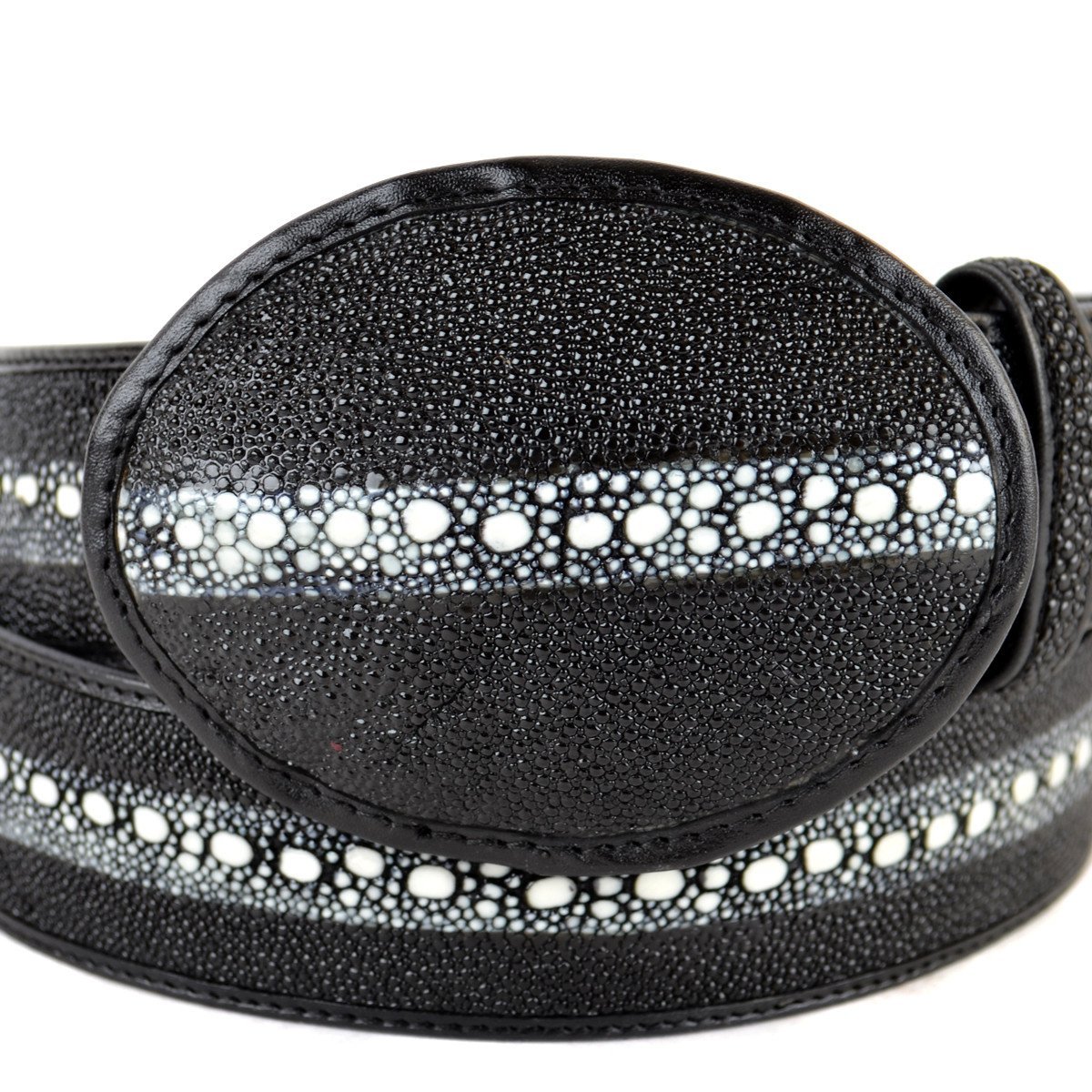 Genuine Stingray Leather Western Belt Row Stone Design Black Color - Los Altos Boots - Front View