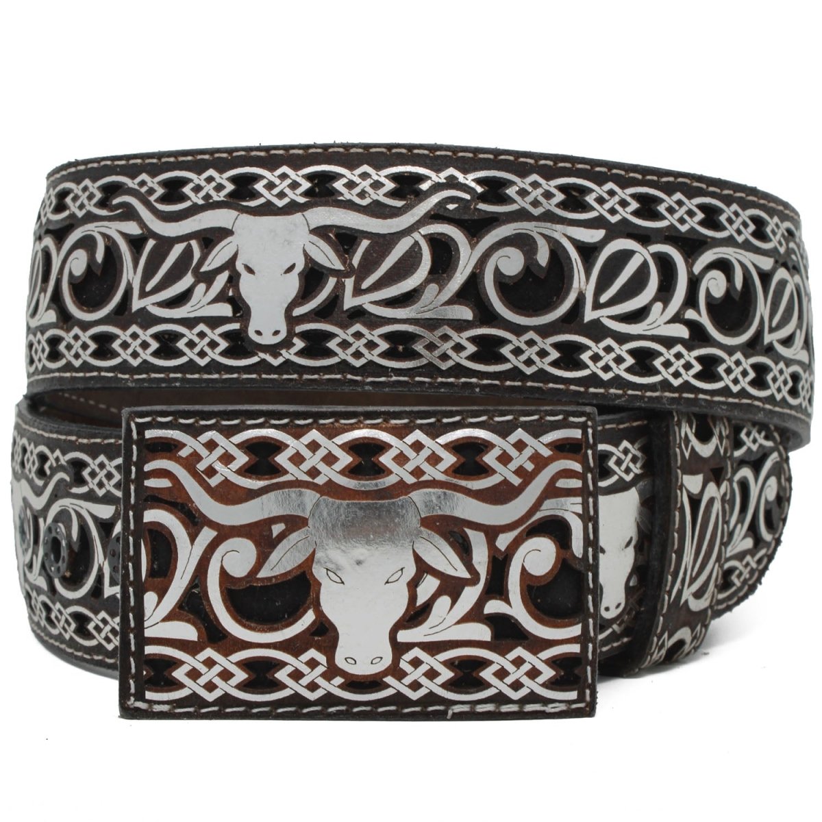 Cinto Vaquero de Cuero Original con Cabeza de Toro Plateado - Contti Italiano
