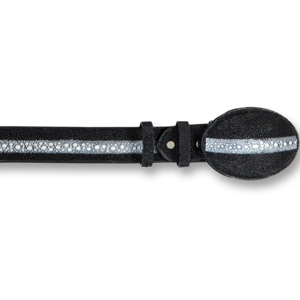 Genuine Stingray Leather Western Belt Row Stone Design Black Color - Los Altos Boots - Front View