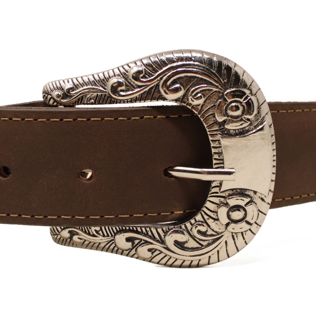 Cinto Vaquero para Mujer de Cuero Original Color Cafe con Flores Rojas WD-1594 - White Diamonds Boots