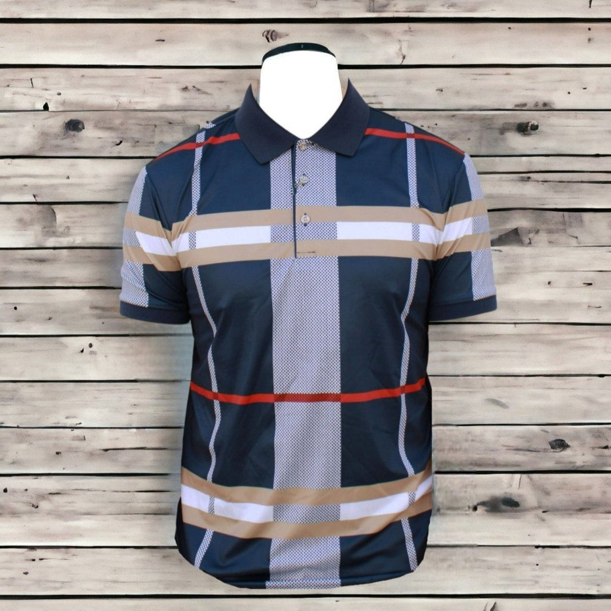 CONTTI Men's Plaid Collar Cotton Logo Polo Shirt - Contti