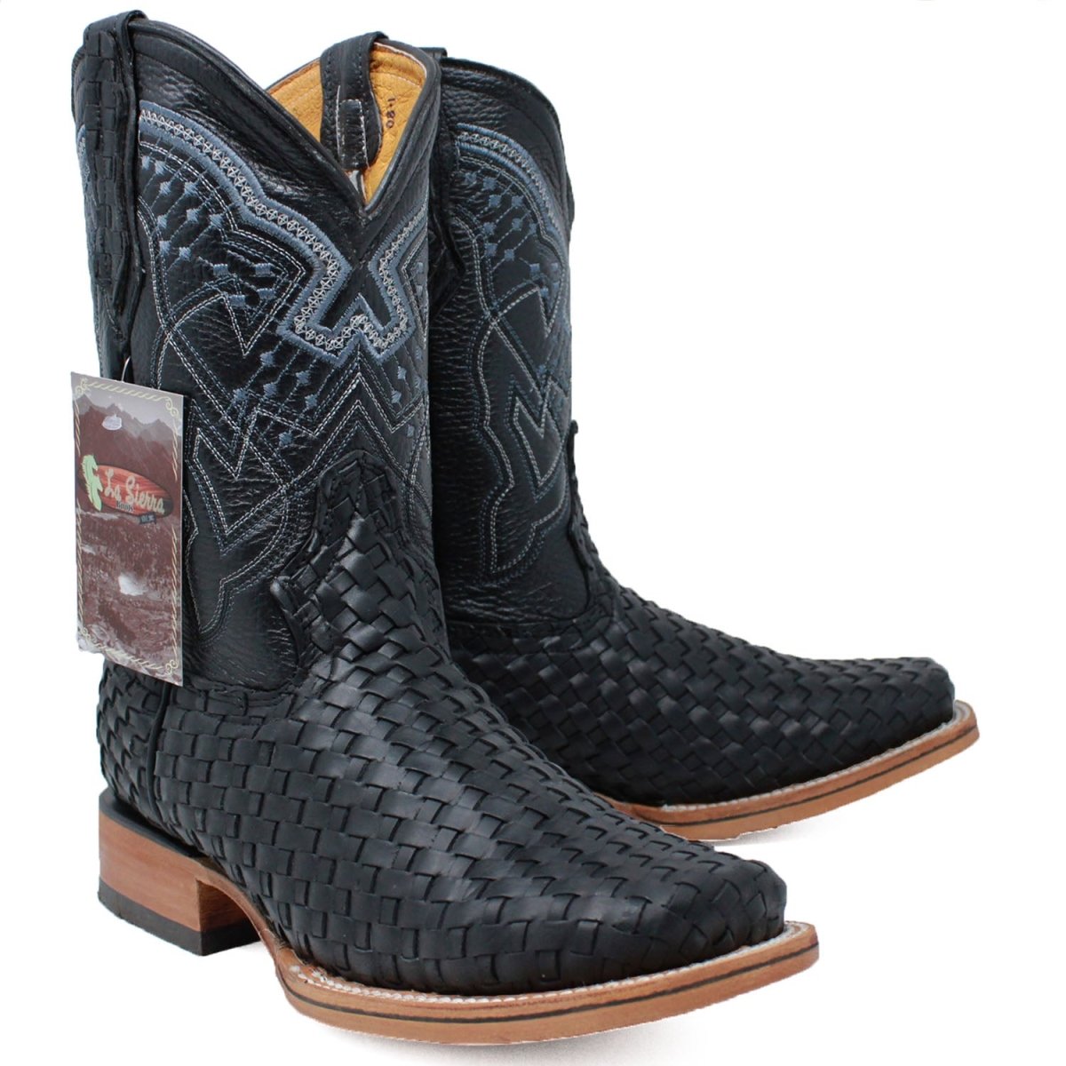 Copy of Men's Petatillo Woven Bulldog Square Toe Boots - Black - LA CARRETA