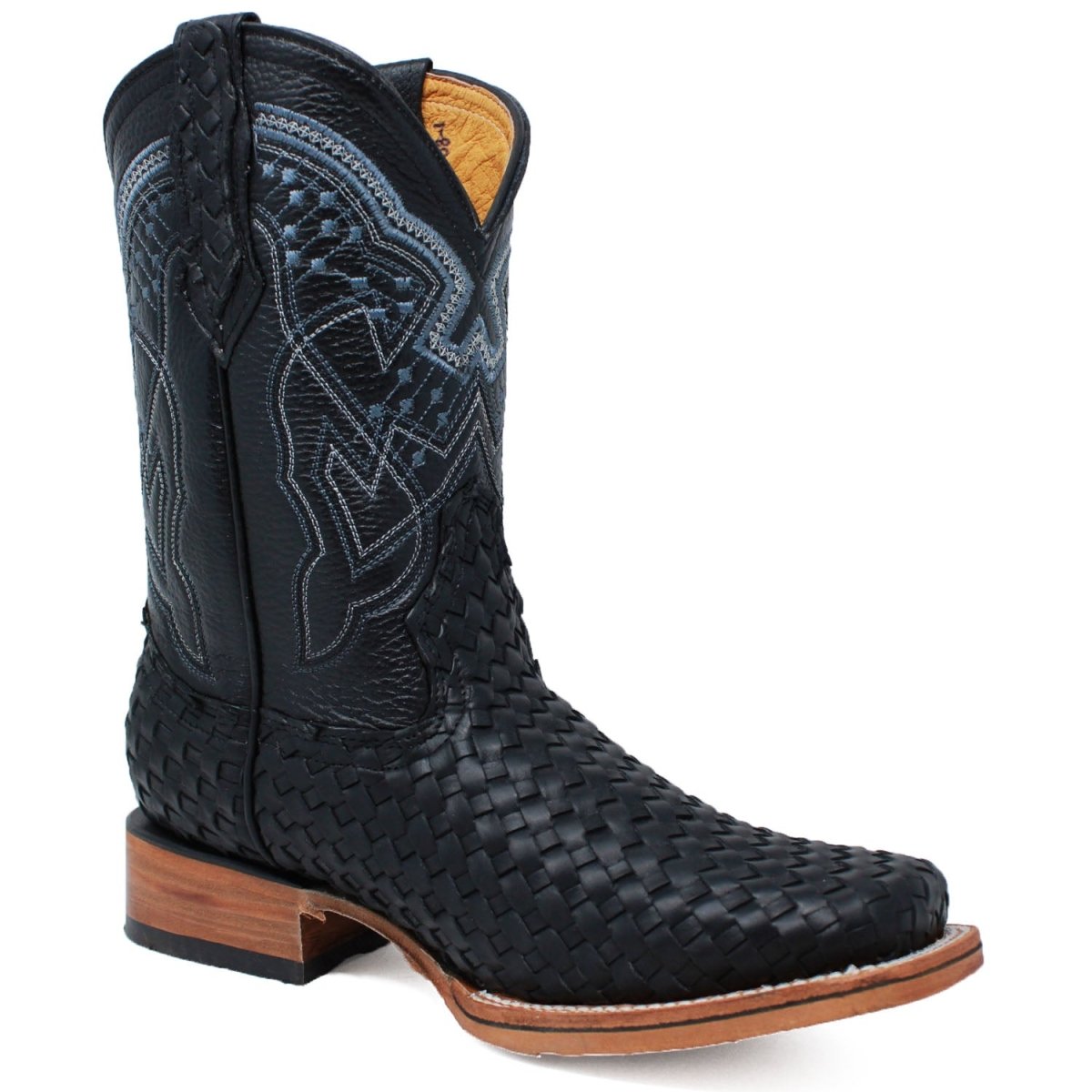 Copy of Men's Petatillo Woven Bulldog Square Toe Boots - Black - LA CARRETA