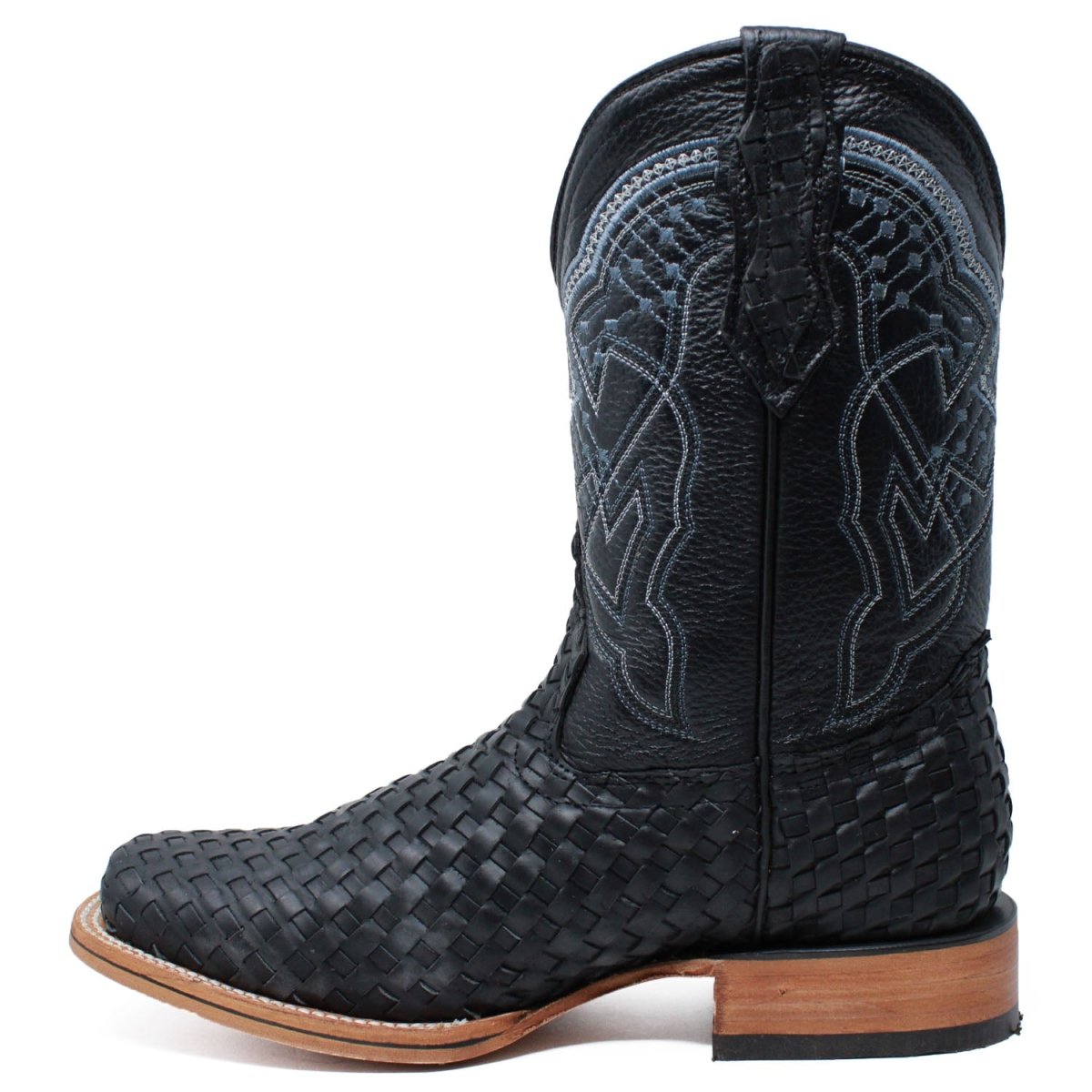 Copy of Men's Petatillo Woven Bulldog Square Toe Boots - Black - LA CARRETA