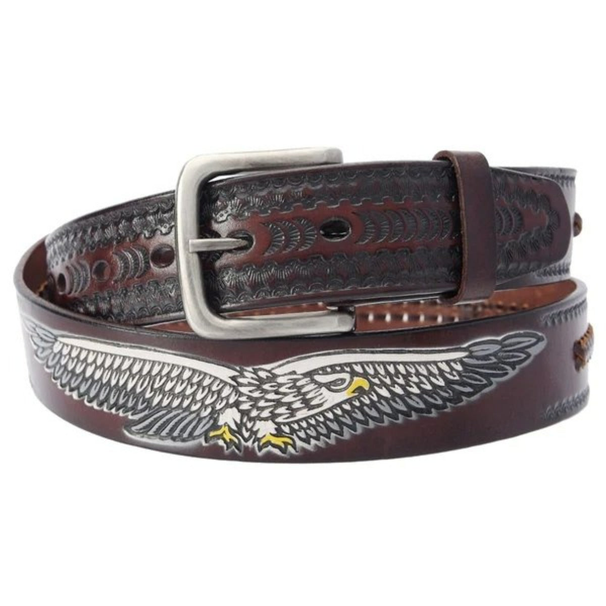 Eagle Embossed Oil Tan Leather Belt Brown - Cinto de Piel IMP-10347 - ImporMexico