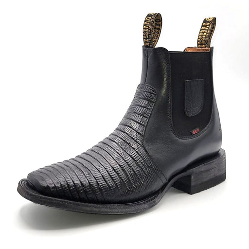 El Besserro Men's Lizard Print Square Toe Ankle Boots Black H6442 - Hooch Boots