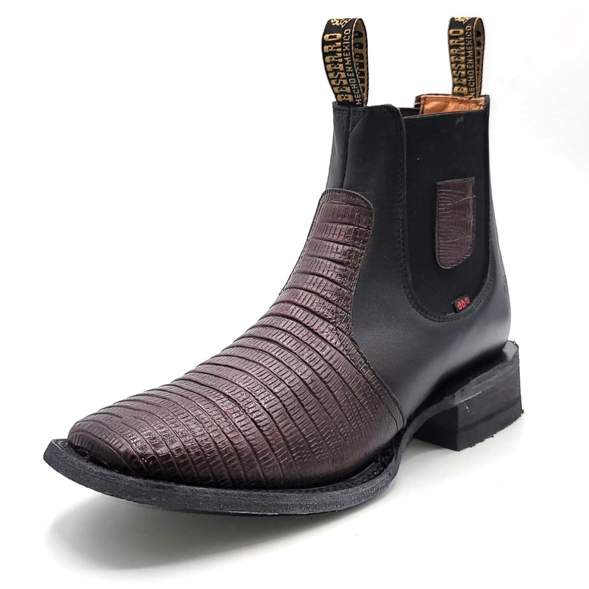 El Besserro Men's Lizard Print Square Toe Ankle Boots Burgundy - Besserro