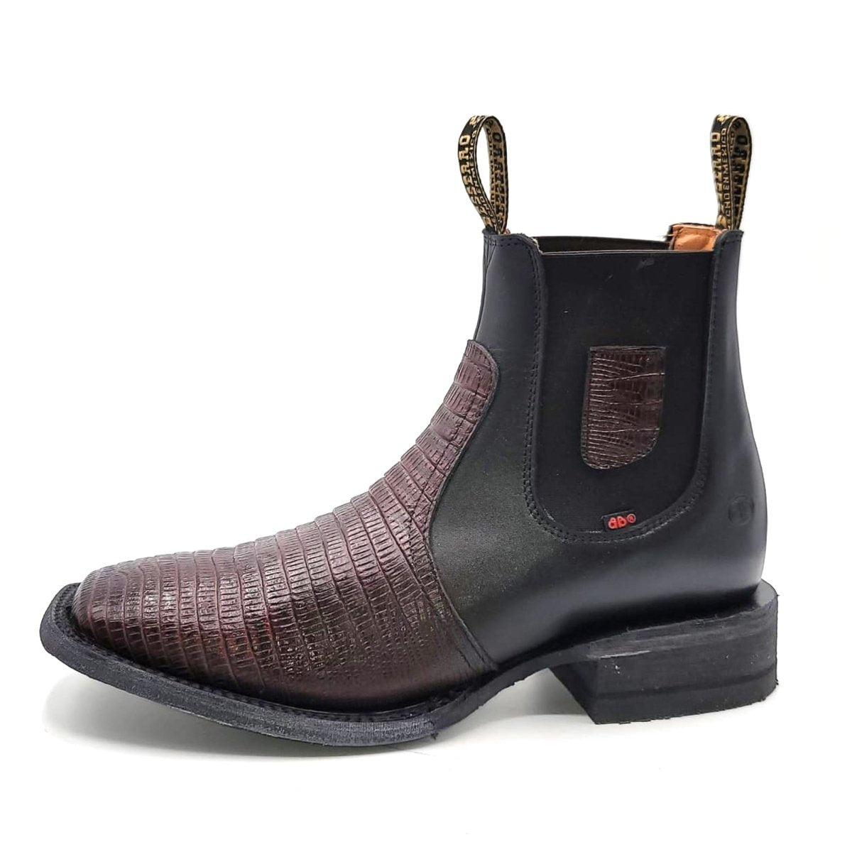 El Besserro Men's Lizard Print Square Toe Ankle Boots Burgundy - Besserro