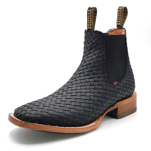 El Besserro Men's Petatillo Leather Square Toe Ankle Boots Black - Hooch Boots