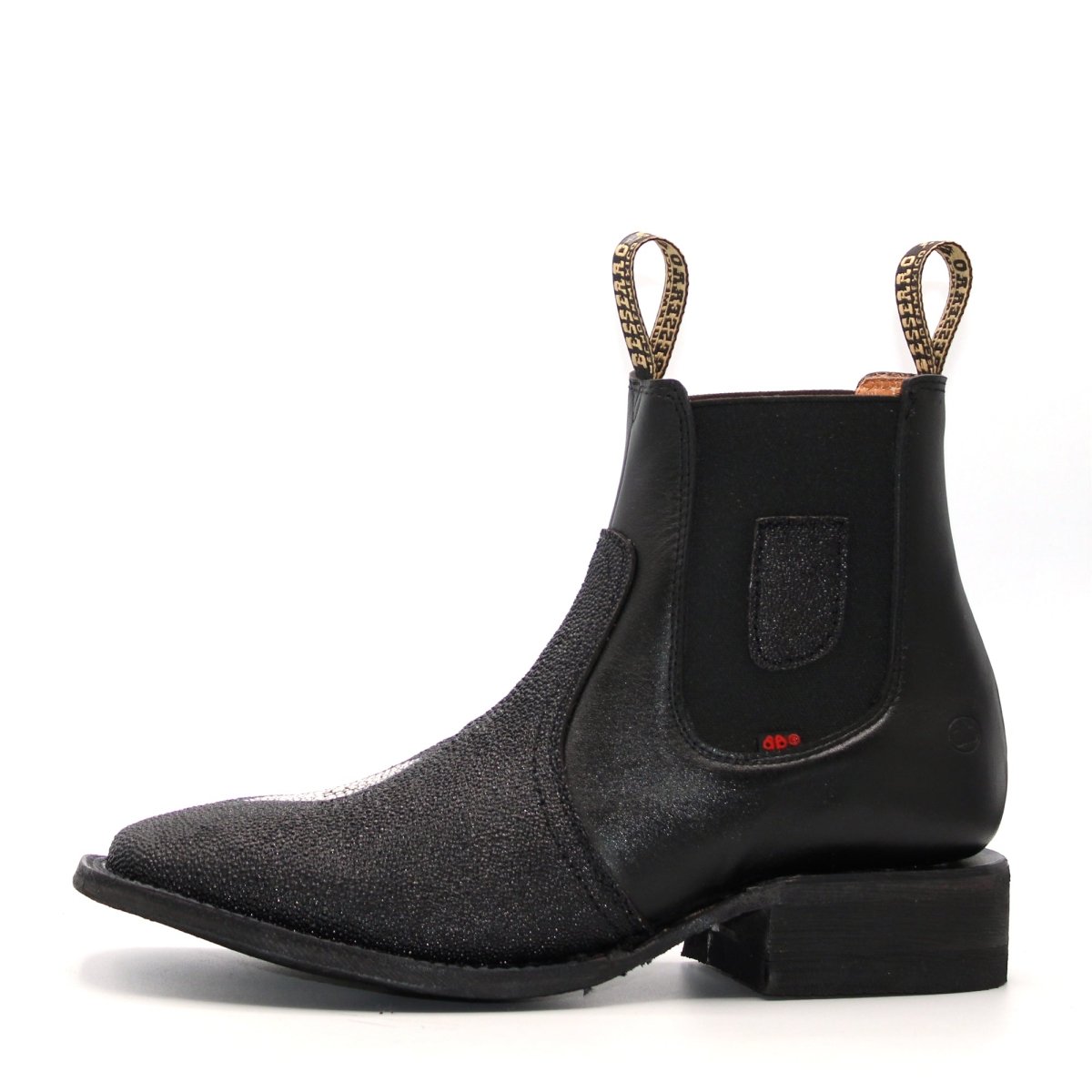 El Besserro Square Toe Print Stingray Ankle Boots Black - Hooch Boots