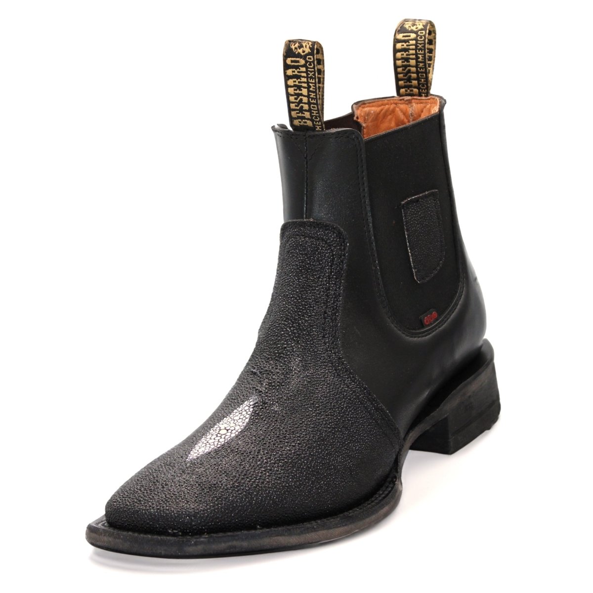 El Besserro Square Toe Print Stingray Ankle Boots Black - Hooch Boots