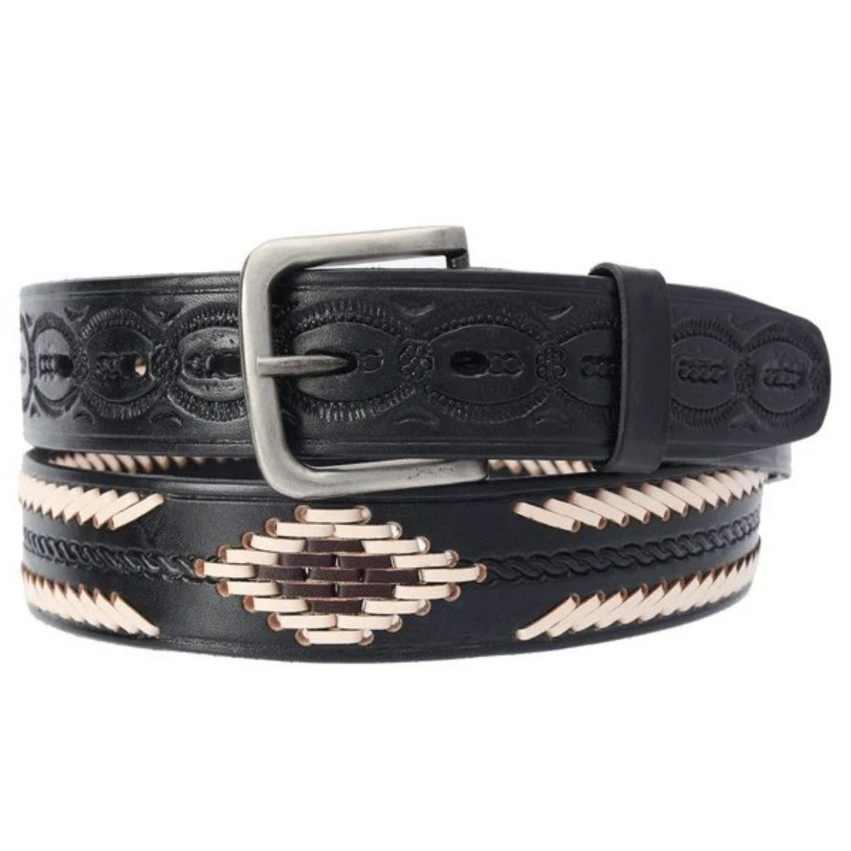 Embossed Oil Tan Leather Belt Black - Cinto de Piel IMP-10102 - ImporMexico