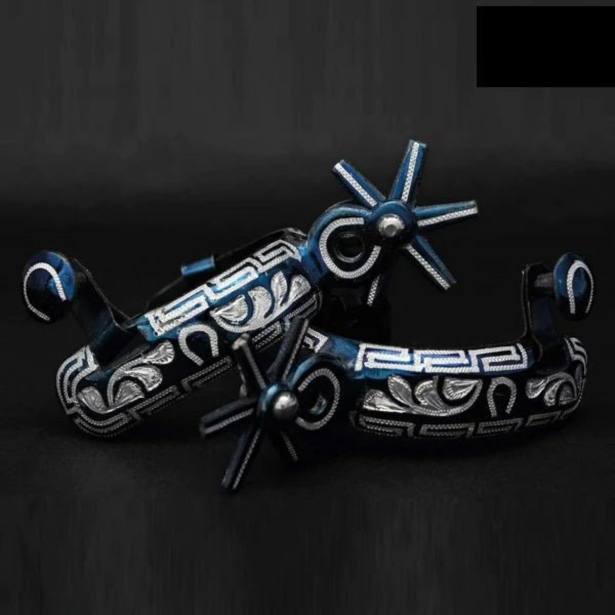 Espuelas Finas Charras de Acero Pavoneado Azul con Rodaja de 2" IMP-53411 - ImporMexico