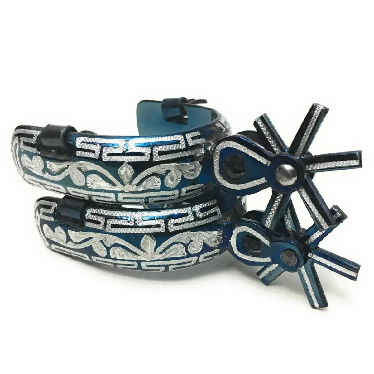 Espuelas Finas Charras de Acero Pavoneado Azul con Rodaja de 2" IMP-53411 - ImporMexico