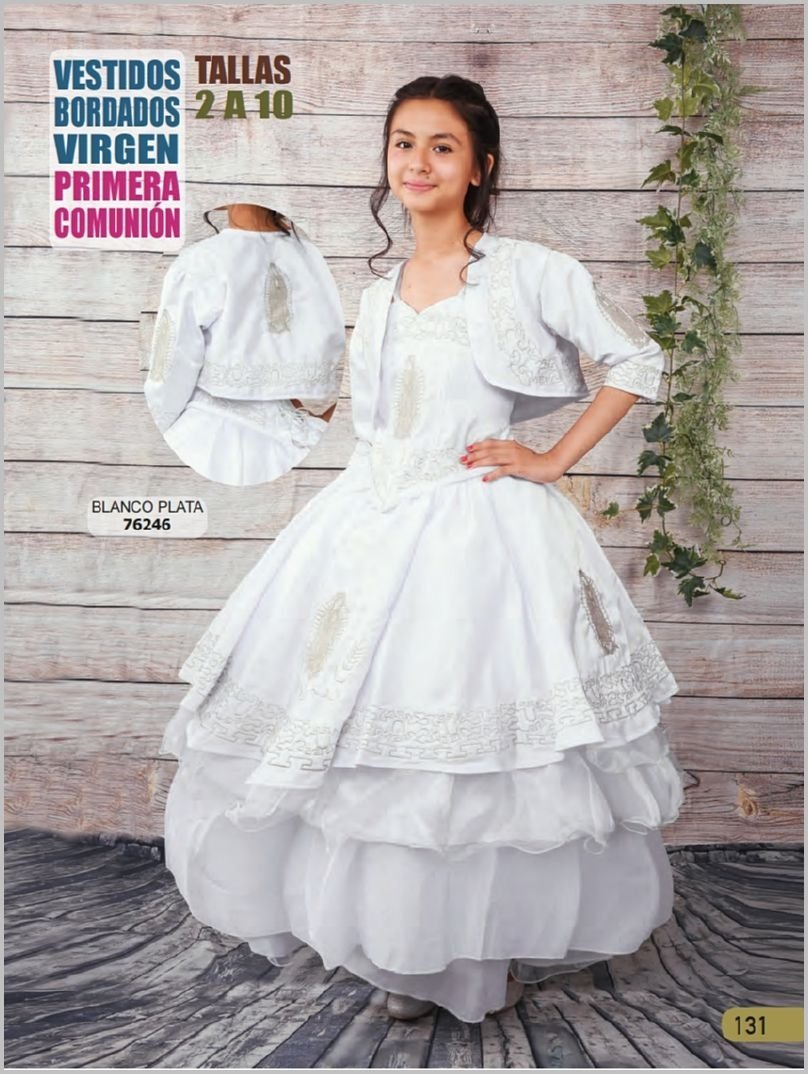 estido de Charro Bordado de Virgen para Niña Color Blanco con Plata imp-76246 - Impormexico