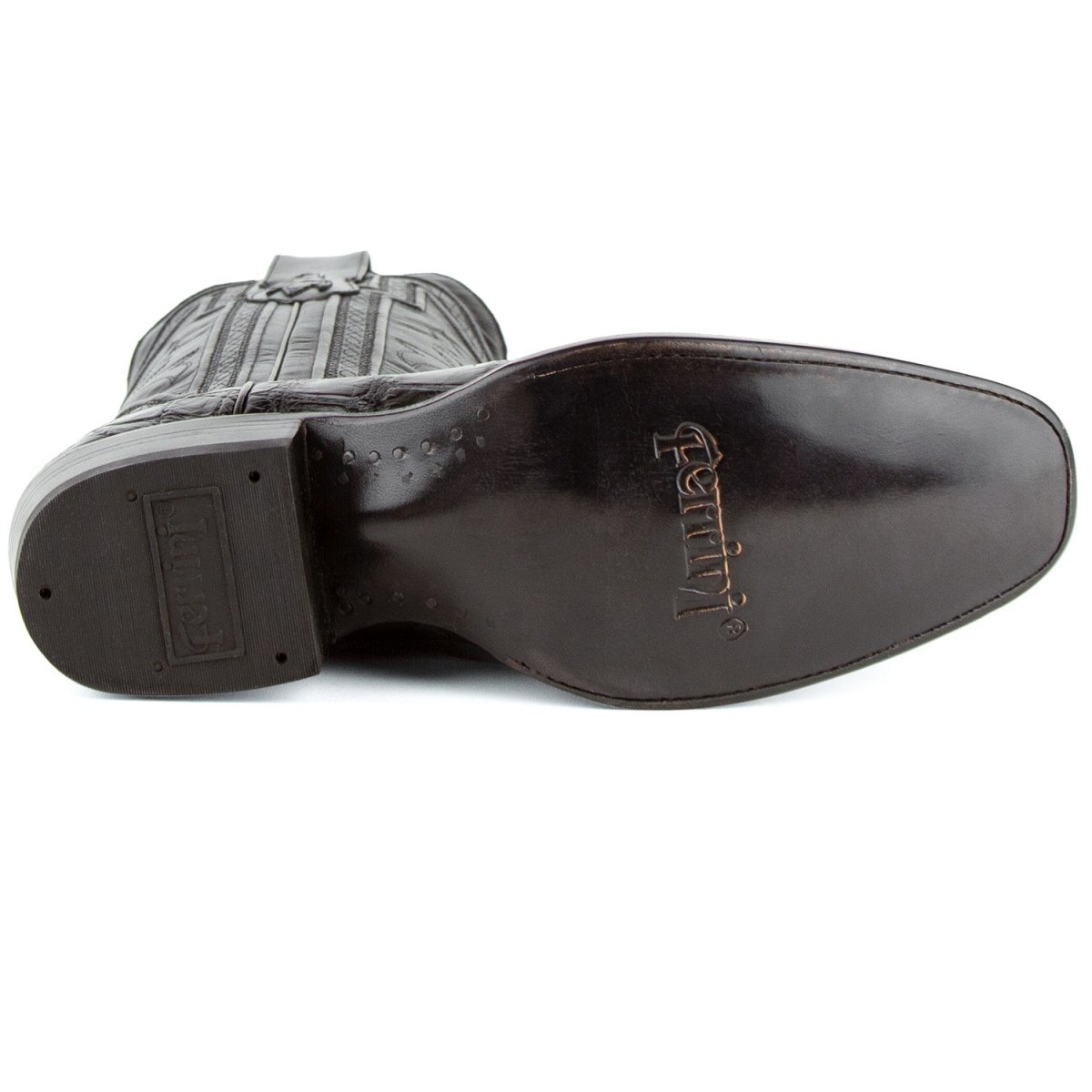 Ferrini Bronco Men's Print Pirarucu Fish Boots Handcrafted Black - Ferrini Boots