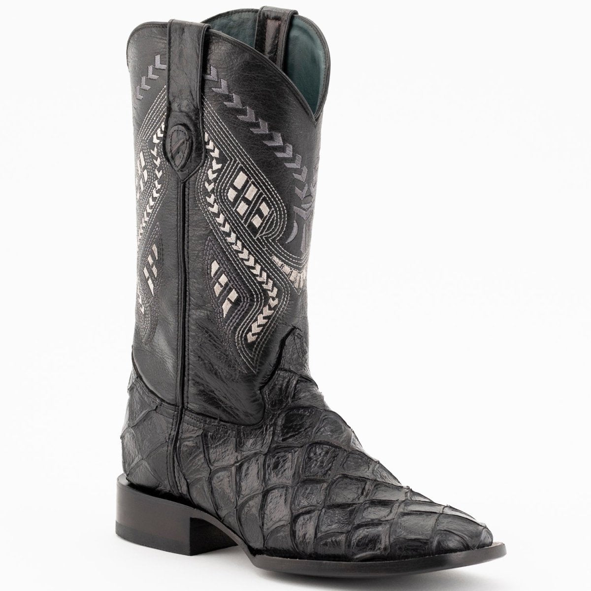 Ferrini Bronco Men's Print Pirarucu Fish Boots Handcrafted Black - Ferrini Boots