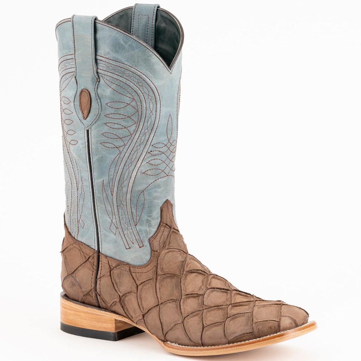 Ferrini Bronco Men's Print Pirarucu Fish Boots Handcrafted Brown - Ferrini Boots