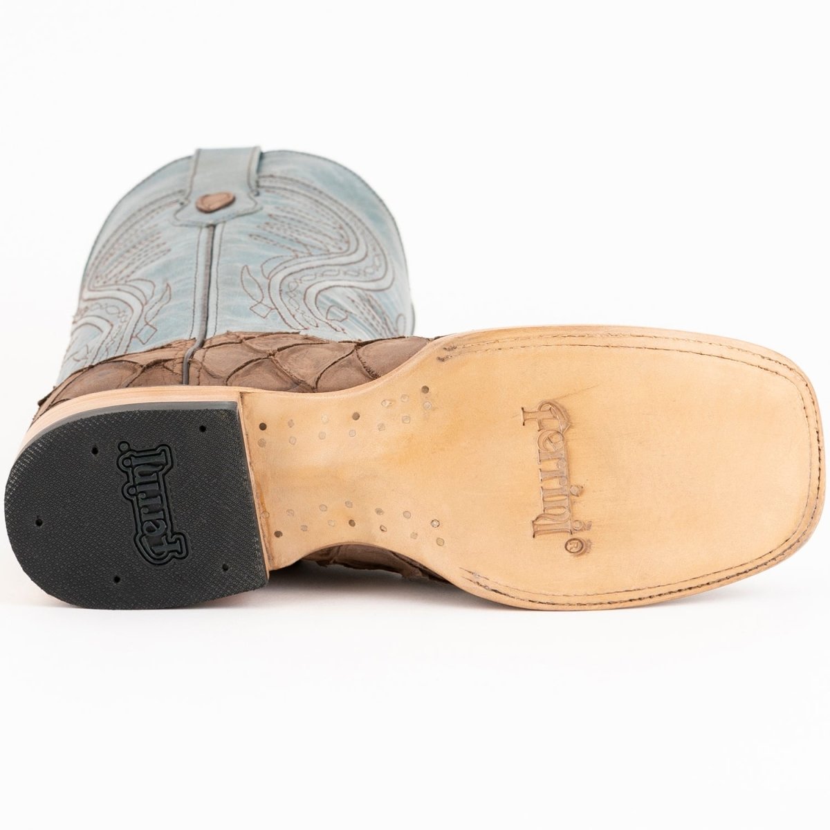 Ferrini Bronco Men's Print Pirarucu Fish Boots Handcrafted Brown - Ferrini Boots