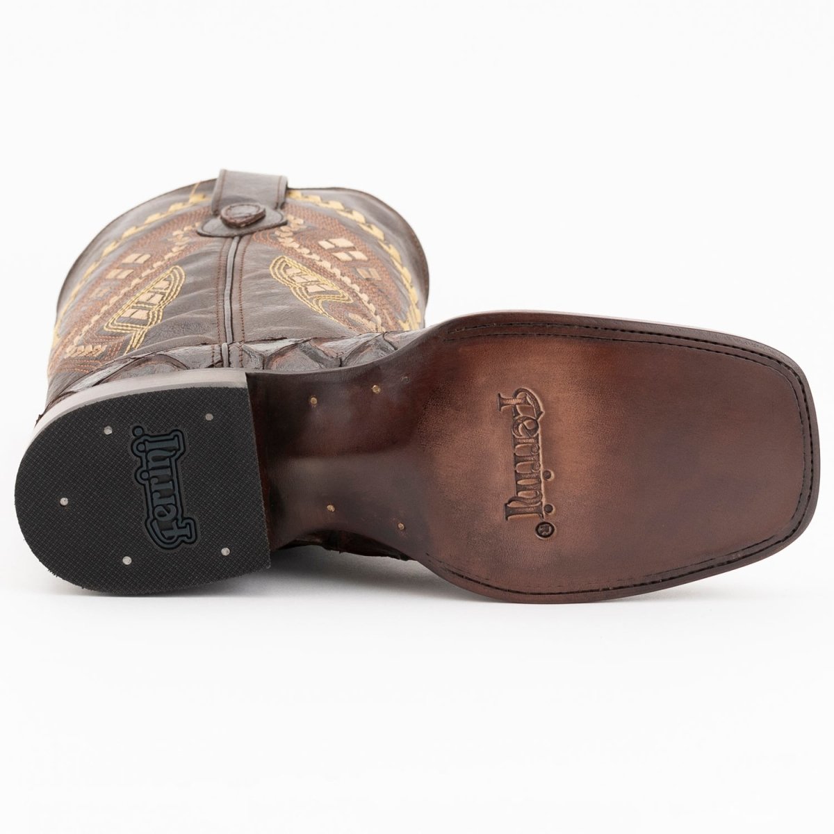 Ferrini Bronco Men's Print Pirarucu Fish Boots Handcrafted Chocolate - Ferrini Boots
