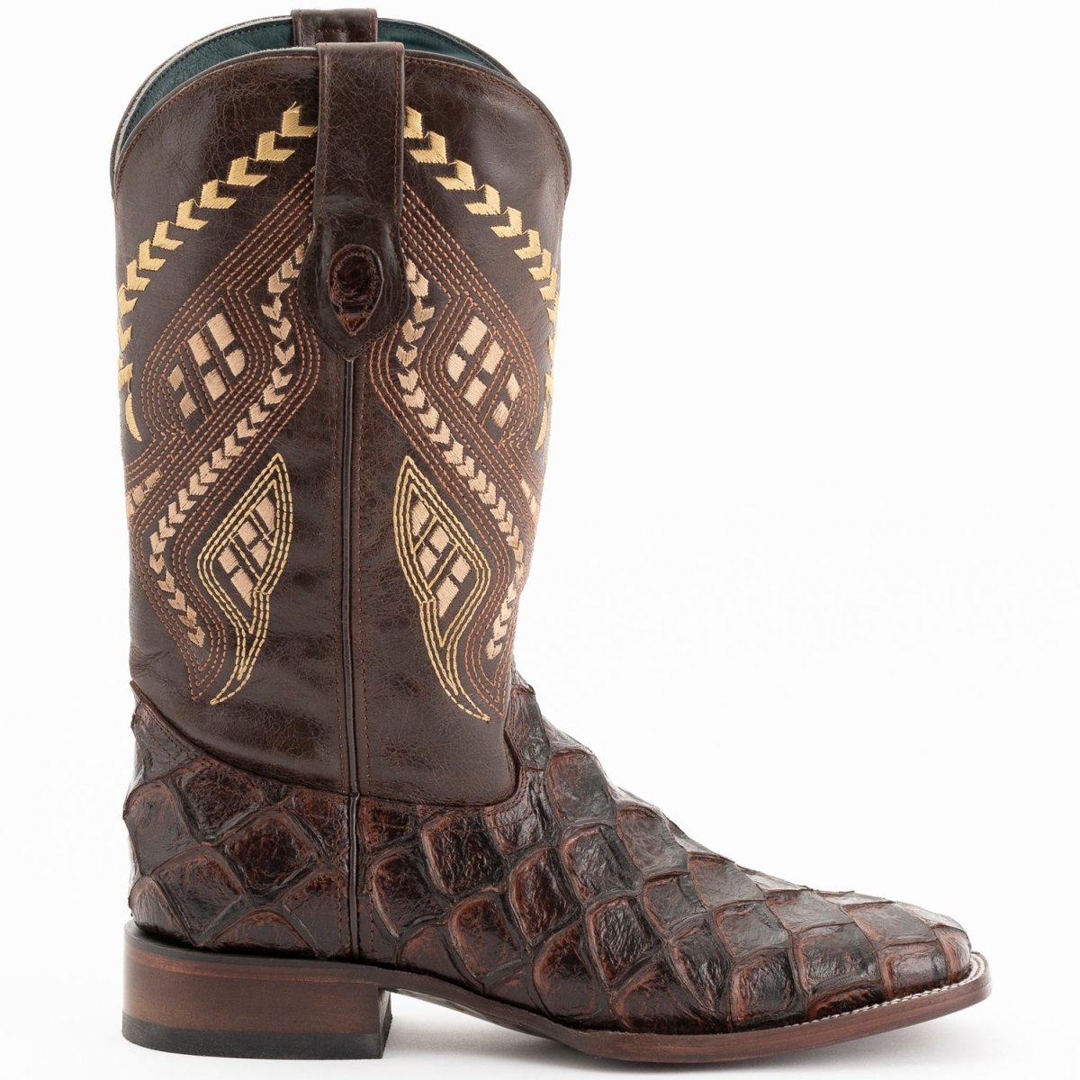 Ferrini Bronco Men's Print Pirarucu Fish Boots Handcrafted Chocolate - Ferrini Boots