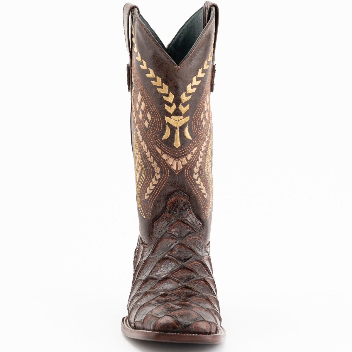 Ferrini Bronco Men's Print Pirarucu Fish Boots Handcrafted Chocolate - Ferrini Boots