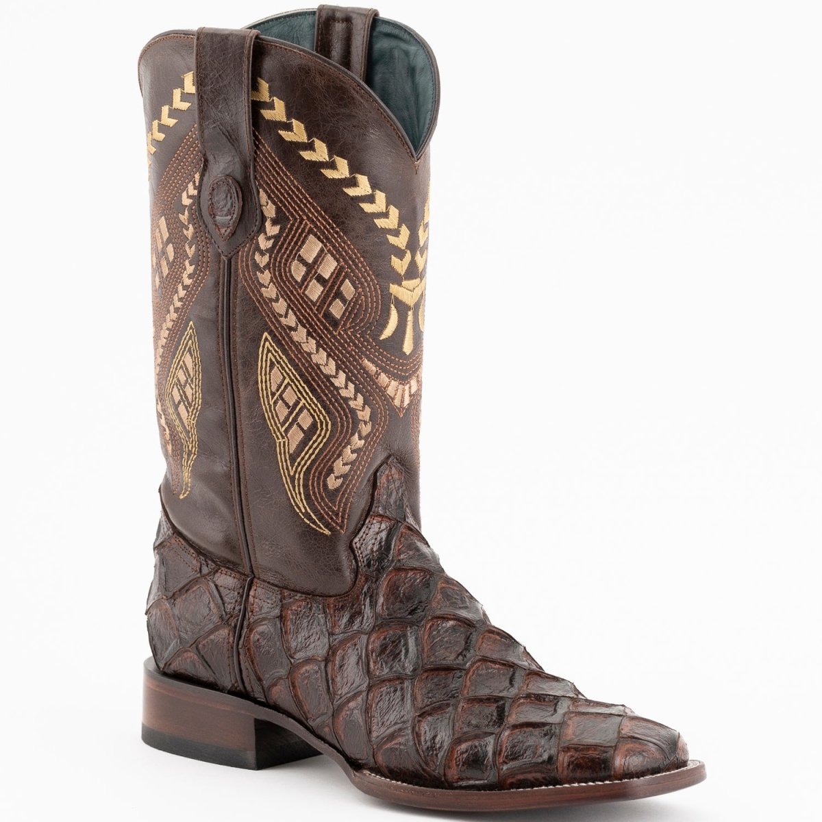 Ferrini Bronco Men's Print Pirarucu Fish Boots Handcrafted Chocolate - Ferrini Boots