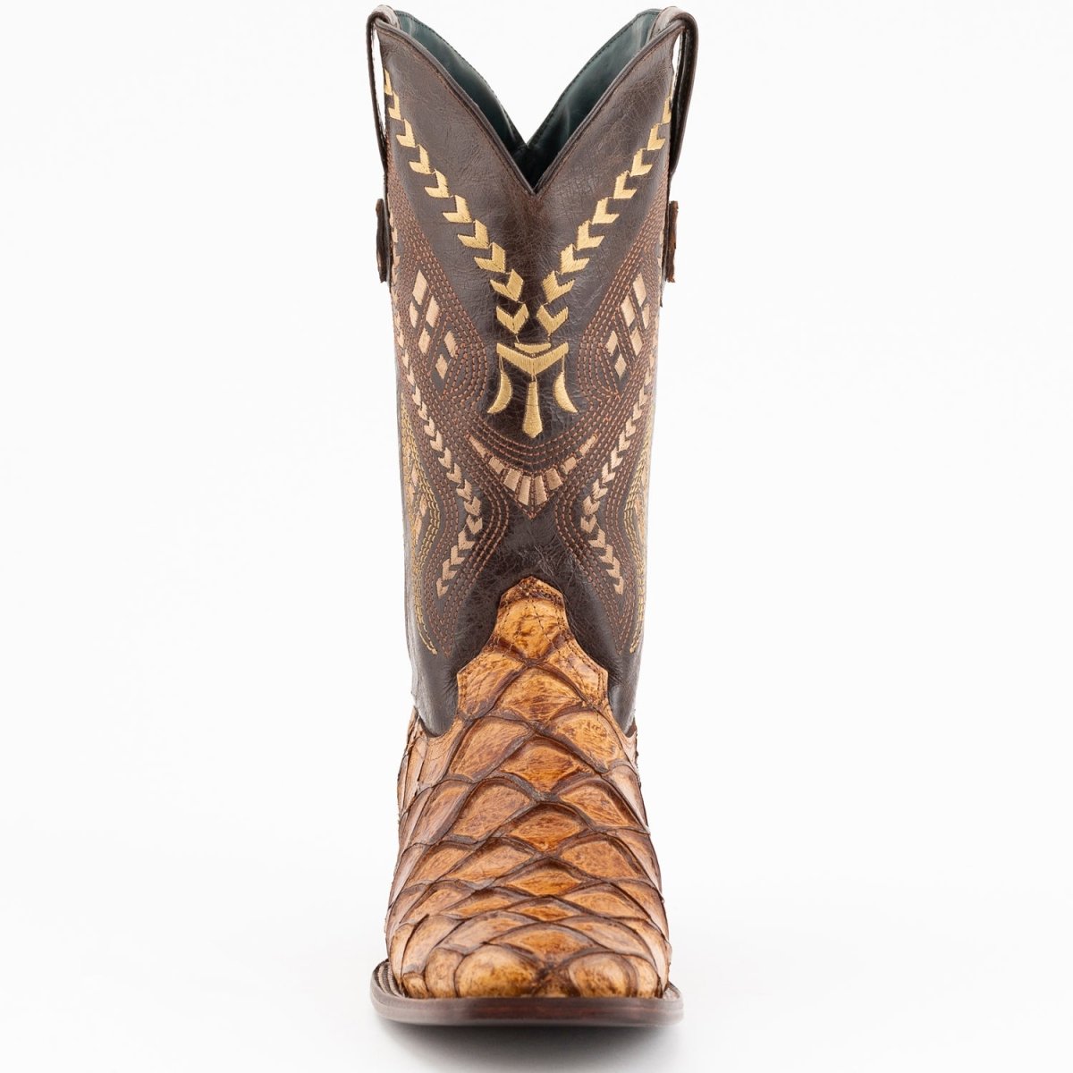 Ferrini Bronco Men's Print Pirarucu Fish Boots Handcrafted Cognac - Ferrini Boots