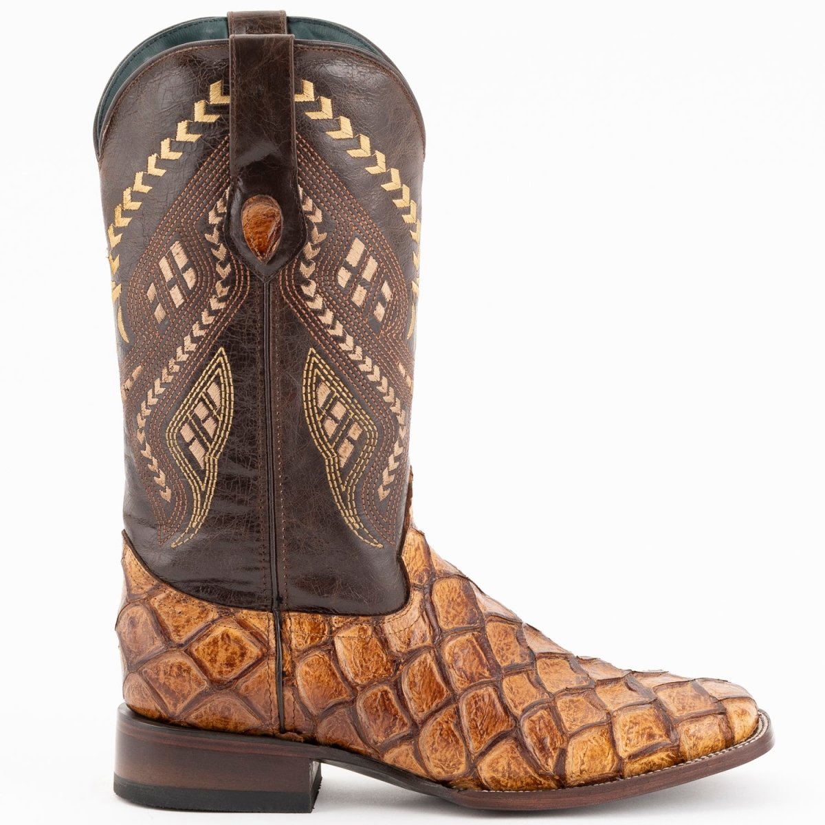 Ferrini Bronco Men's Print Pirarucu Fish Boots Handcrafted Cognac - Ferrini Boots