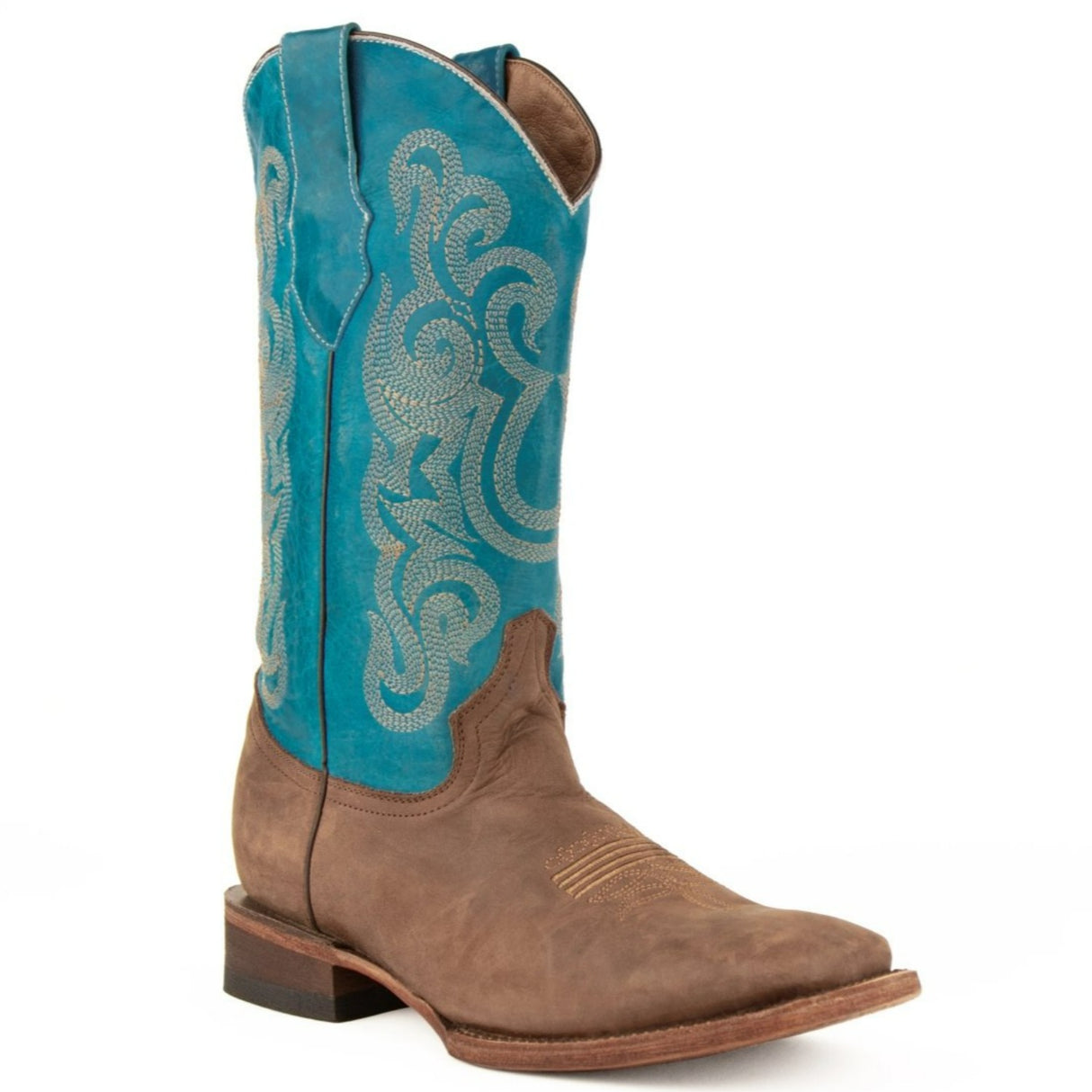 Ferrini Men's Blaze Hunter Square Toe Boots Handcrafted - Chocolate/Turquoise - Ferrini Boots