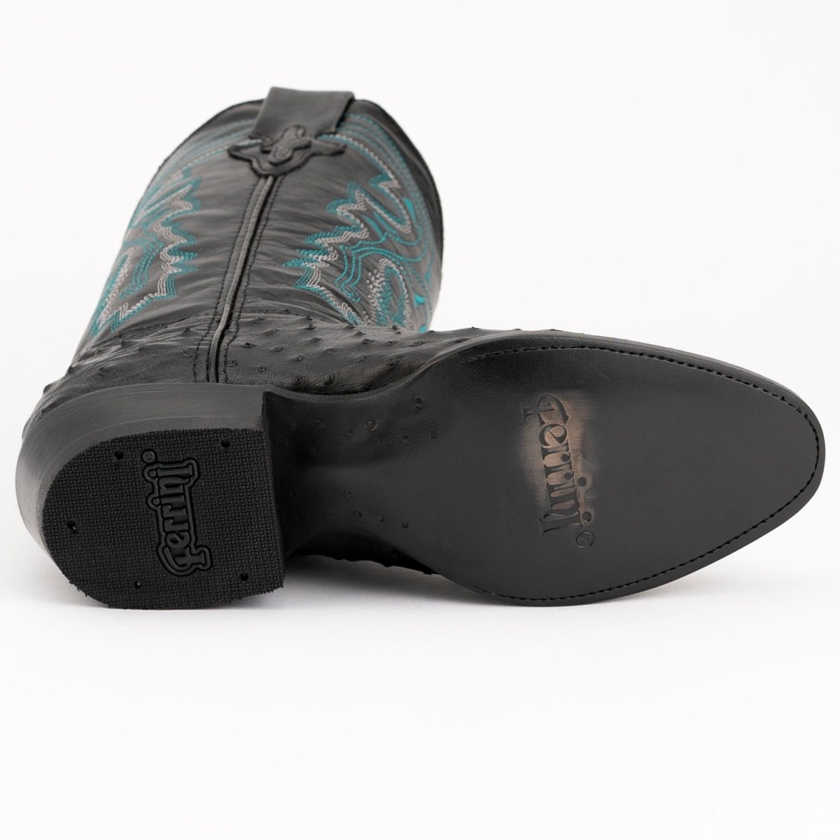 Ferrini Men's Colt Full Quill Ostrich Boots Handcrafted - Black - Ferrini Boots