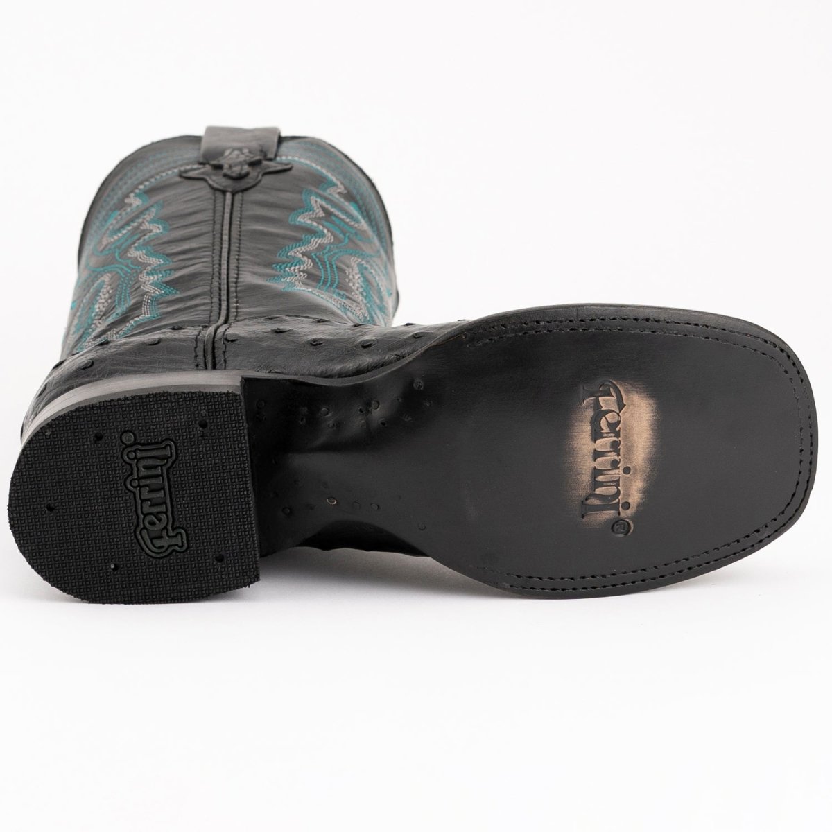 Ferrini Men's Colt Full Quill Ostrich Square Toe Boots Handcrafted - Black - Ferrini Boots