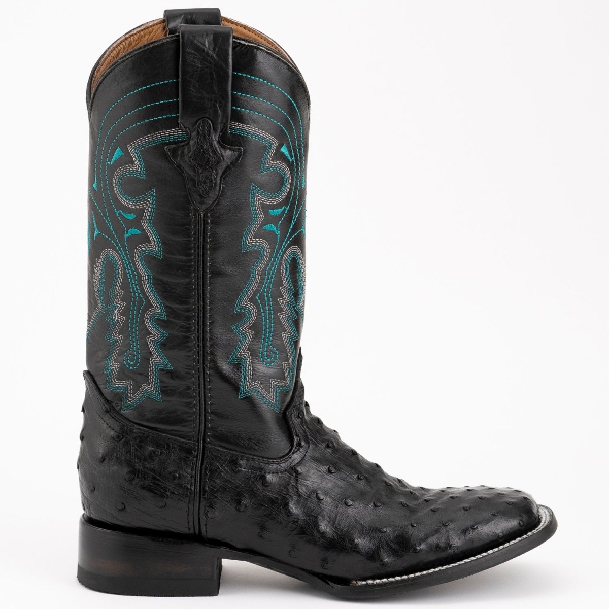 Ferrini Men's Colt Full Quill Ostrich Square Toe Boots Handcrafted - Black - Ferrini Boots