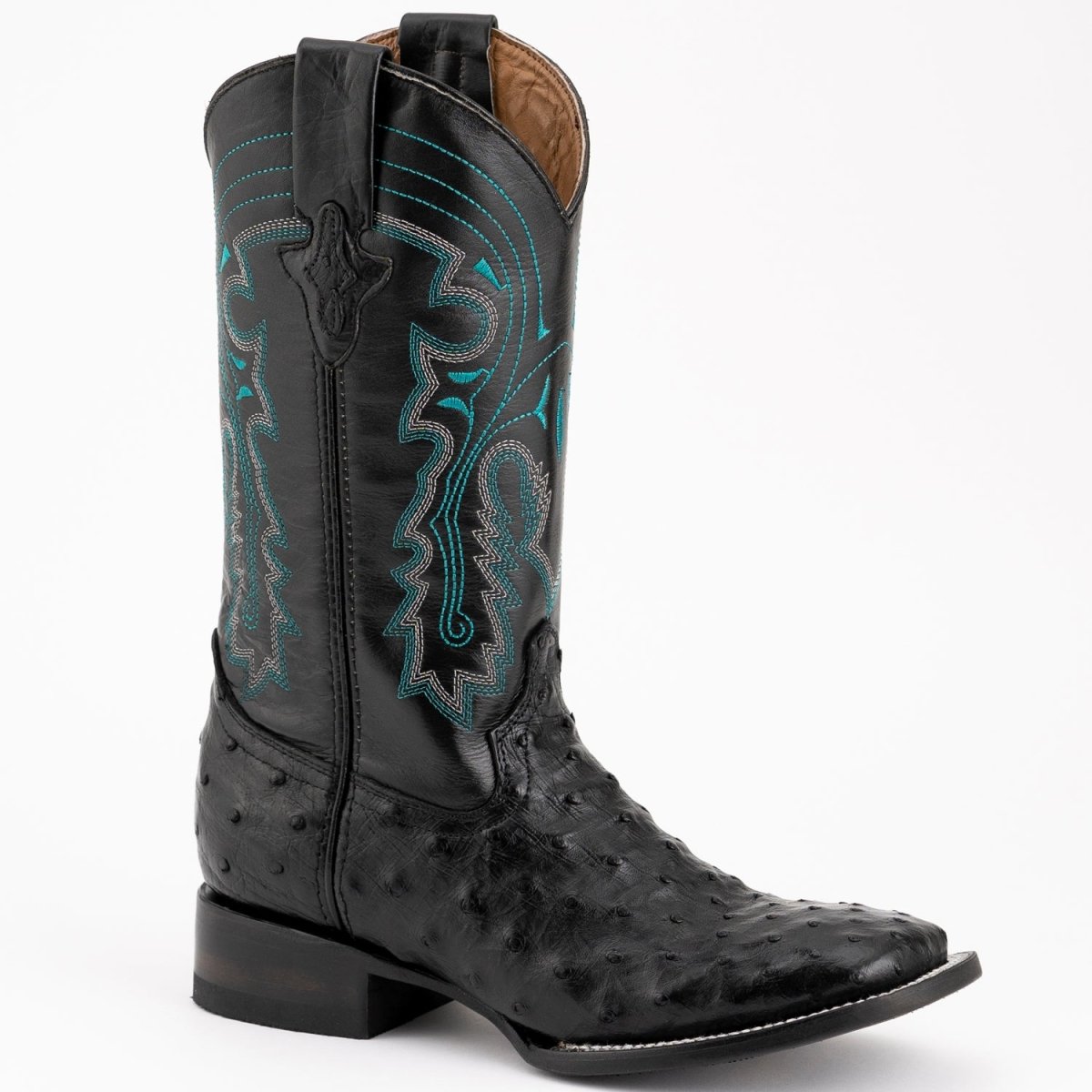 Ferrini Men's Colt Full Quill Ostrich Square Toe Boots Handcrafted - Black - Ferrini Boots