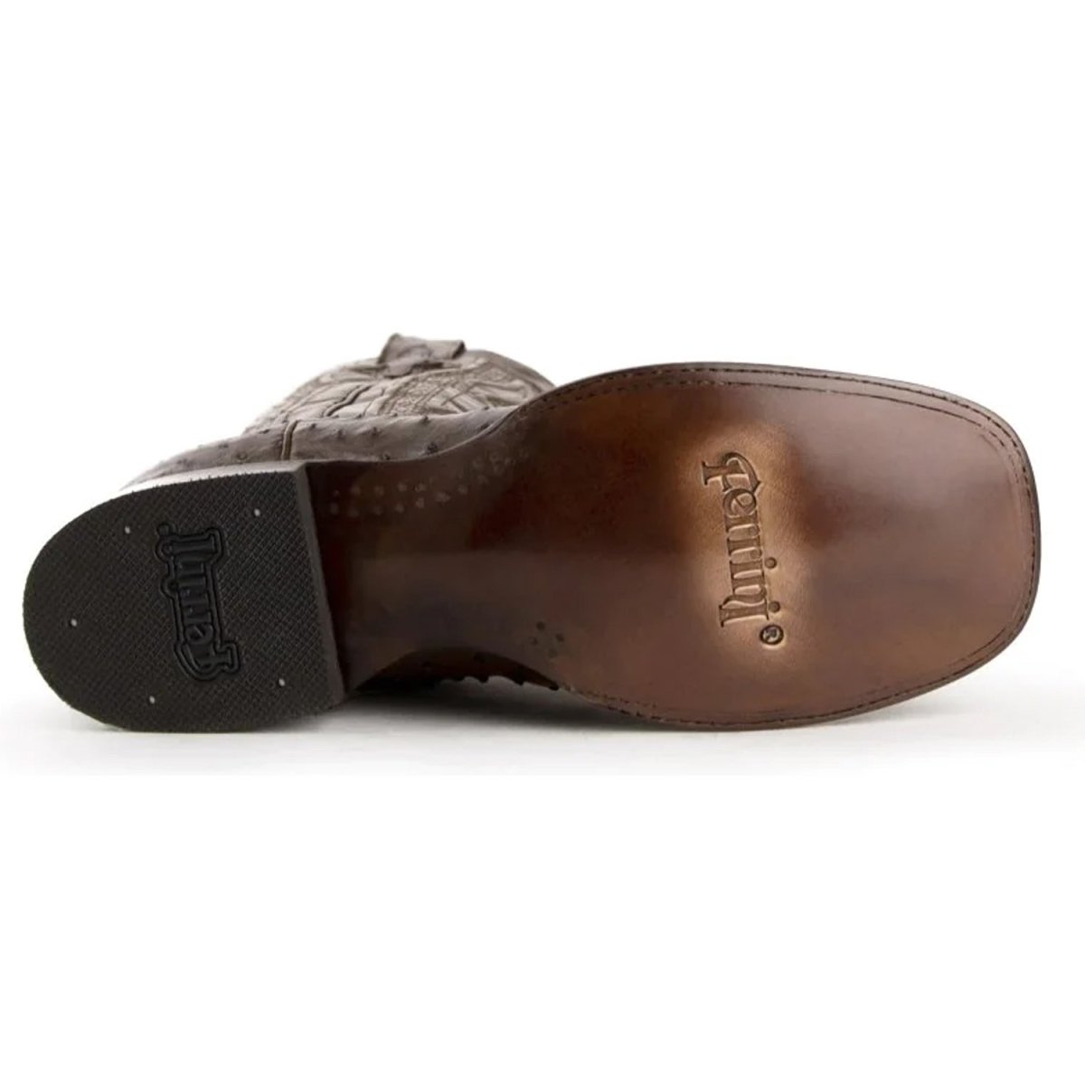 Ferrini Men's Colt Full Quill Ostrich Square Toe Boots Handcrafted - Chocolate - Ferrini Boots