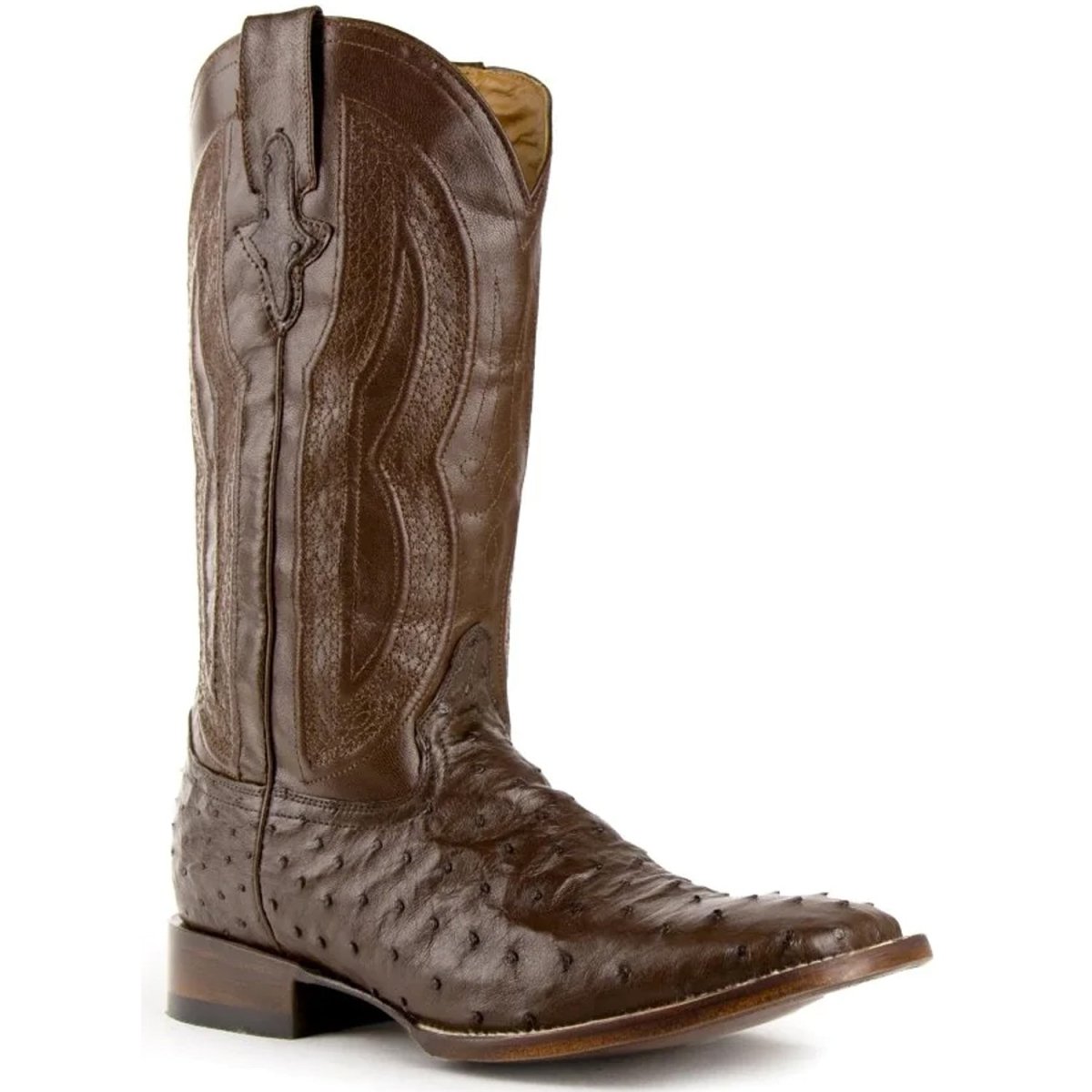 Ferrini Men's Colt Full Quill Ostrich Square Toe Boots Handcrafted - Chocolate - Ferrini Boots