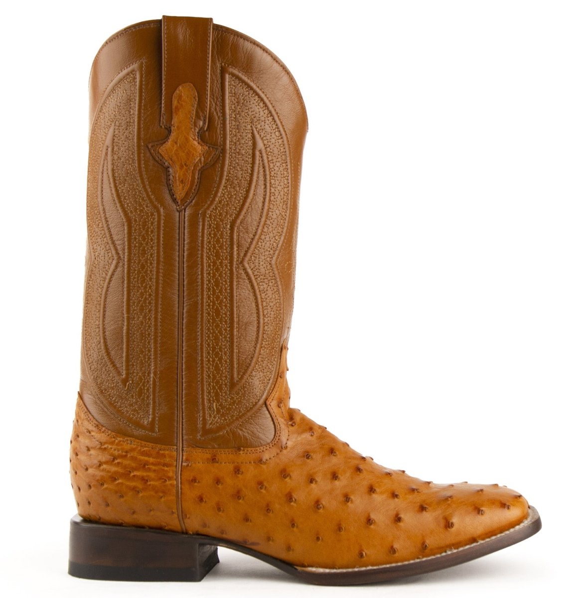 Ferrini Men's Colt Full Quill Ostrich Square Toe Boots Handcrafted - Cognac - Ferrini Boots