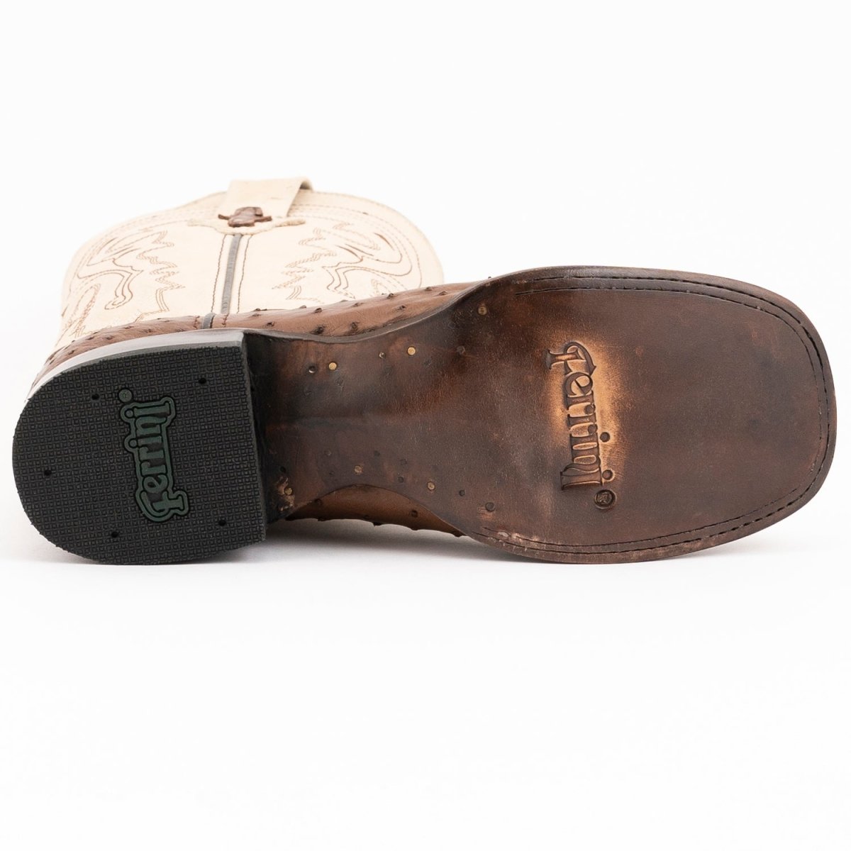 Ferrini Men's Colt Full Quill Ostrich Square Toe Boots Handcrafted - Kango Brown - Ferrini Boots