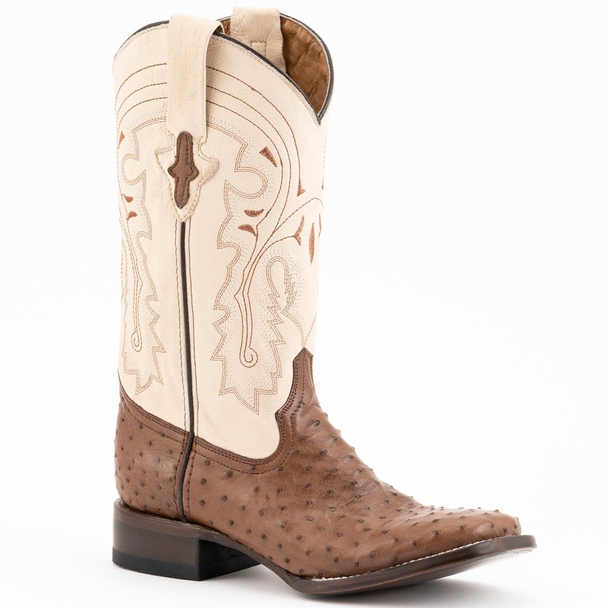 Ferrini Men's Colt Full Quill Ostrich Square Toe Boots Handcrafted - Kango Brown - Ferrini Boots