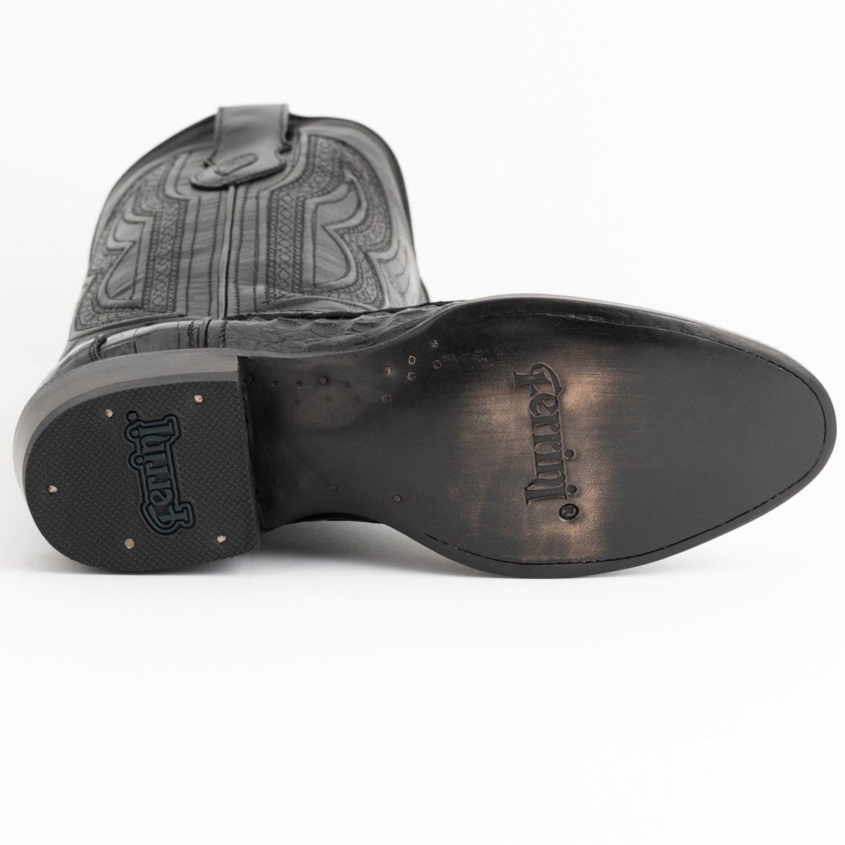 Ferrini Men's Dakota Belly Caiman Western Boots - Round Toe Handcrafted Black - Ferrini Boots