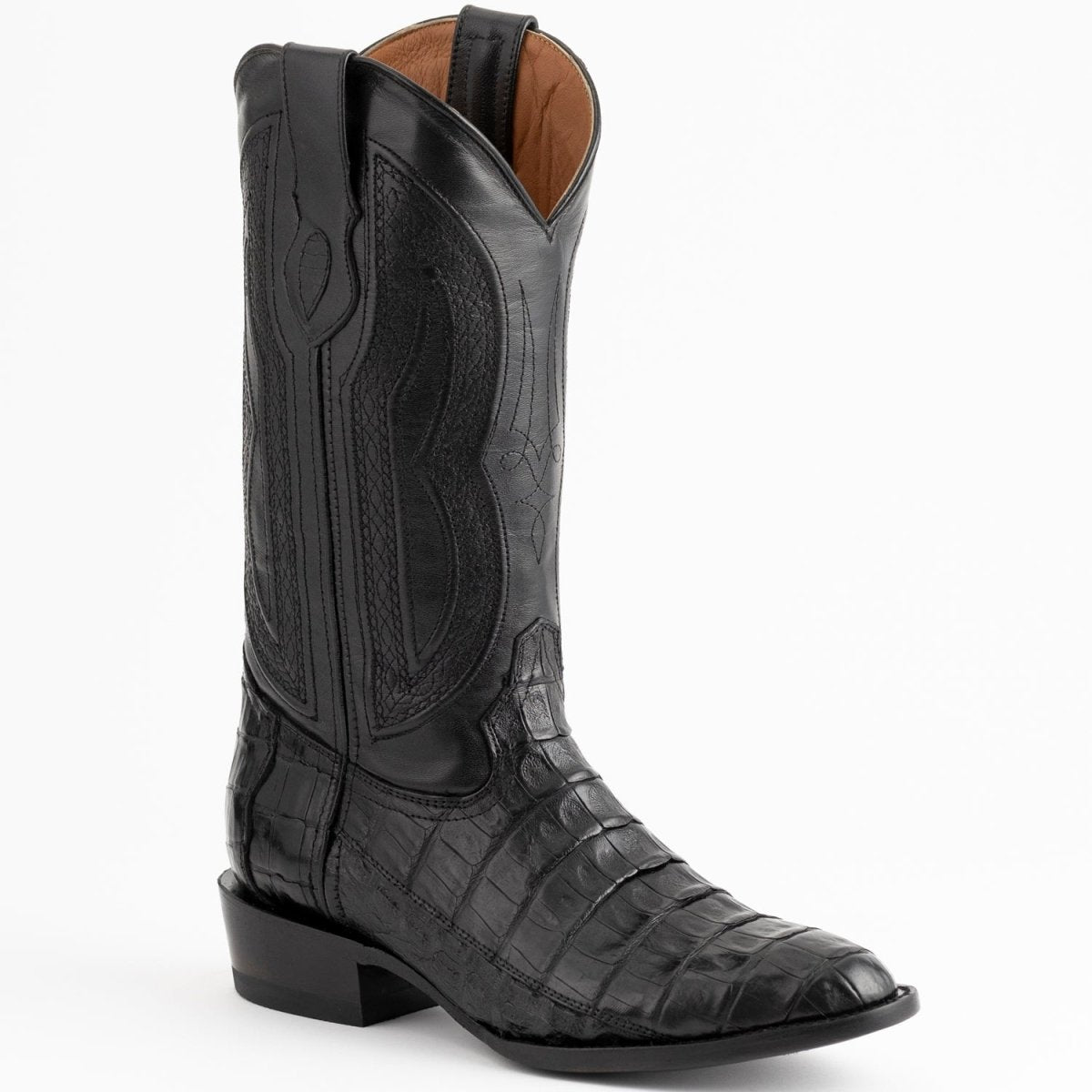 Ferrini Men's Dakota Belly Caiman Western Boots - Round Toe Handcrafted Black - Ferrini Boots